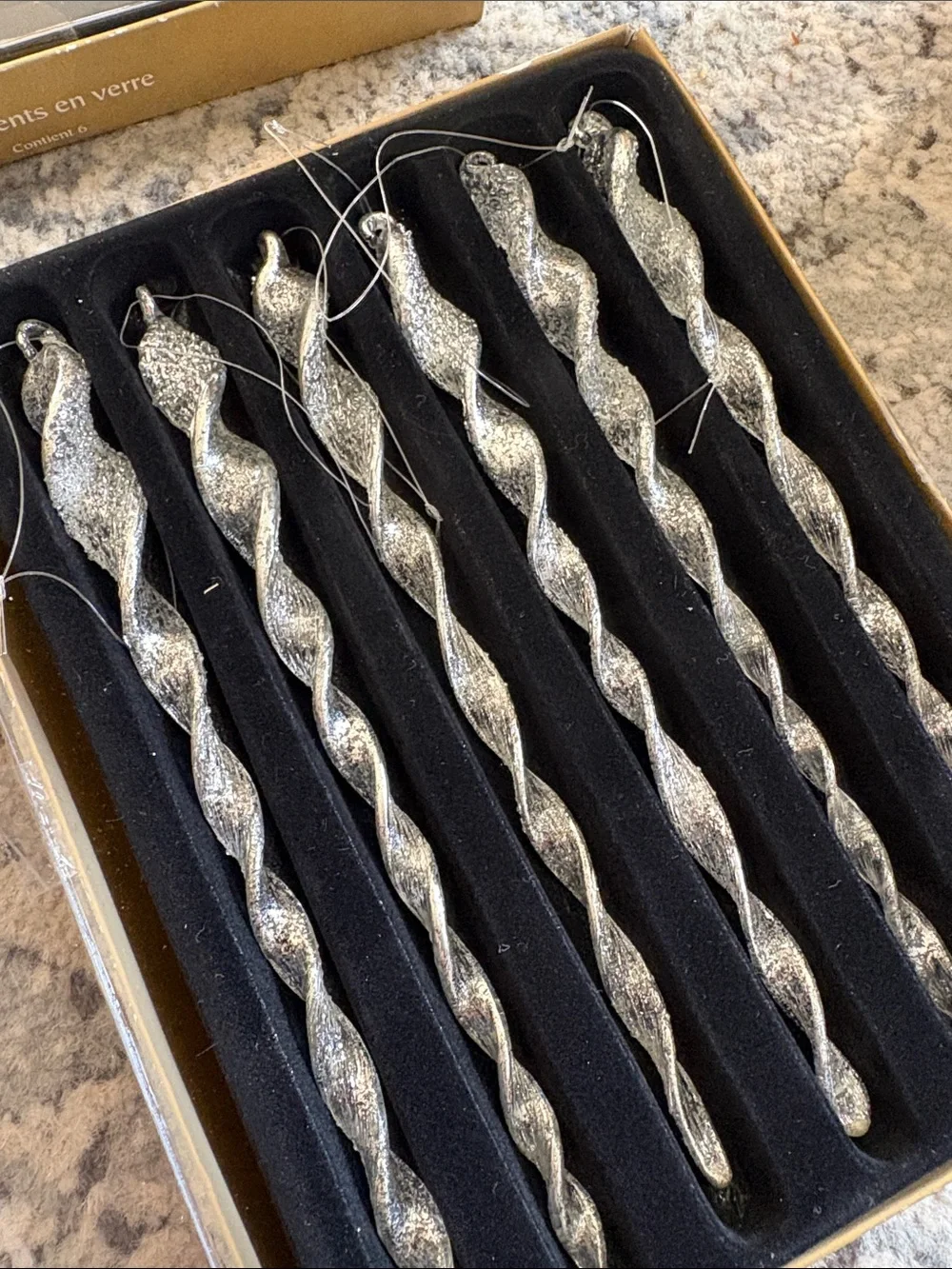 Pier, one imports Set of 2 Silver Glitter Spiral Icicle Ornaments